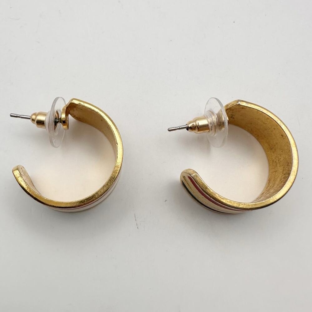 Avon American Glory Earring Costume Jewelry Gold Red White Blue Striped Hoop 90s - Picture 3 of 8